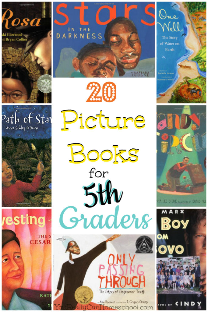 If you have a resistant reader it might be time to give picture books a try! Picture books are great for older readers, even middle schoolers. Here is a list of award winning picture books for 5th graders. 